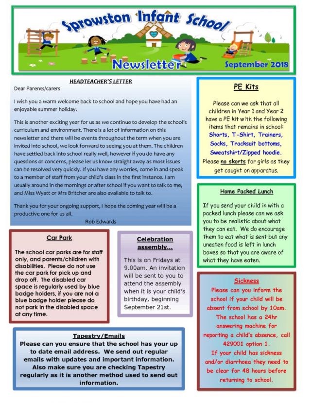 newsletters sprowston infant school